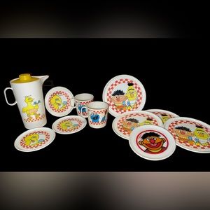 11 Piece Vintage Pretend Play Sesame Street Dining Set